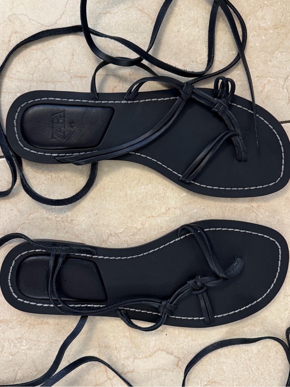 Zara Black Lace-Up Wrap Sandals